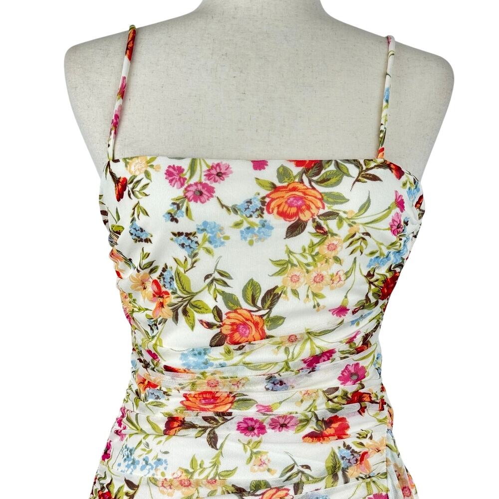 CITY STUDIO FLORAL RUCHED MESH BODYCON DRESS IN CREAM NWT JUNIORS SIZE 5/6 - Picture 4 of 15